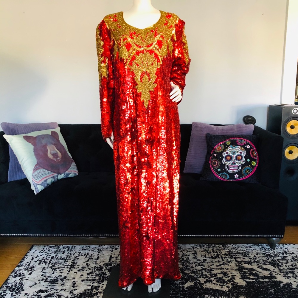 Vintage Lisa Kane Silk Sequin Formal Gown